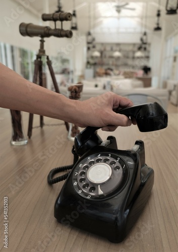 Old black retro rotary Telephone
