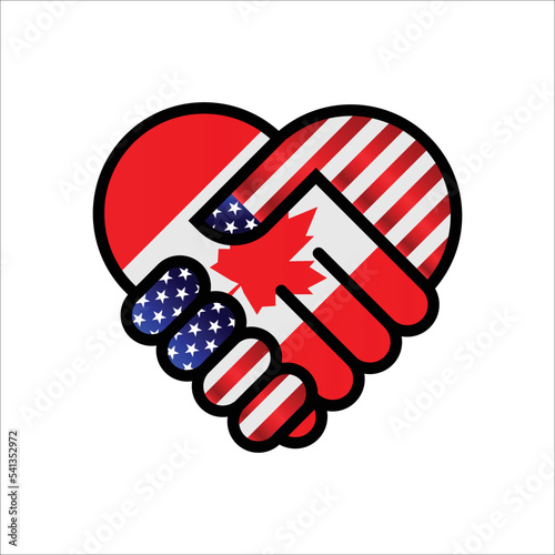 United States of America and Canada relations Handshake illustration icon. Suitable use to Ameican Canada event 