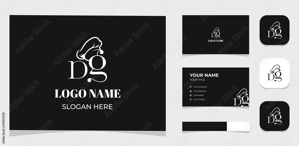 Template Logo Creative Initial Letter D and G or G and D with chef hat shape concept. Creative Template with color pallet, visual branding, business card and icon.