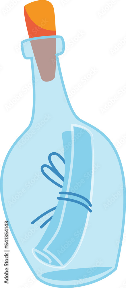 A bottle with a message. Pirate map. A letter of appeal for help sos.Illustration in cartoon style. Isolated clipart on white background fun