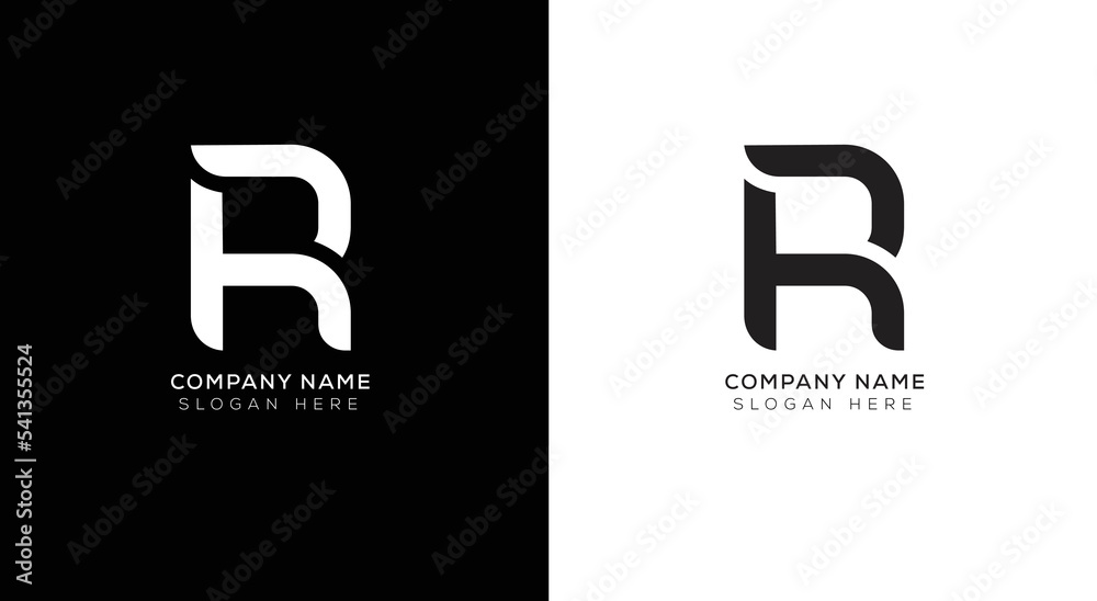 Modern minimal R logo design with black and white