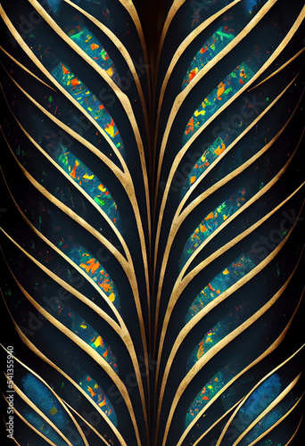 Wallpaper Mural Colorful Blue And Gold Spiky Jagged Abstract Art Illustration. Wild Flow Vibrant contrast Background Torontodigital.ca