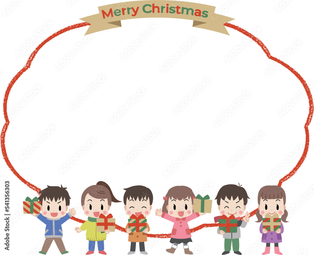クリスマスプレゼントを持つ子供達 フレーム・フキダシ クリスマスプレゼントを持つ子供達 フレーム・フキダシ