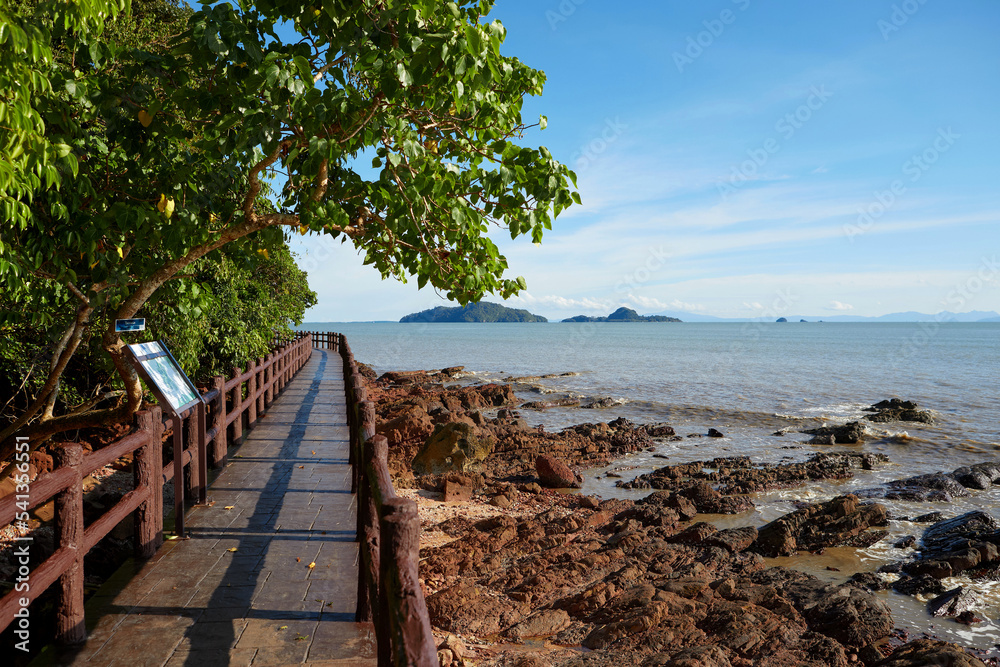 The waterfront walkway along to the edge of the sea at Mu Ko Phetra National Park in Thailand