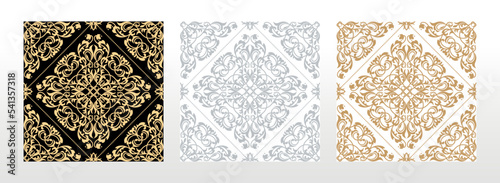 Wallpaper in the style of Baroque. Seamless vector background. Set of colored floral ornament. Graphic pattern for fabric, wallpaper, packaging. Ornate Damask flower ornament