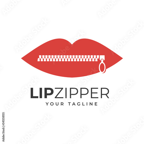 Concept illustration of a woman's mouth with a zipper. Lips Zip, close lips, closed lips, red lips, symbols, icons, templates. Logo design vector