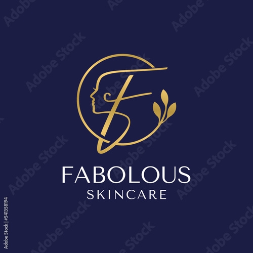 Letter F beauty skin care logo. woman face skin care logo design template
