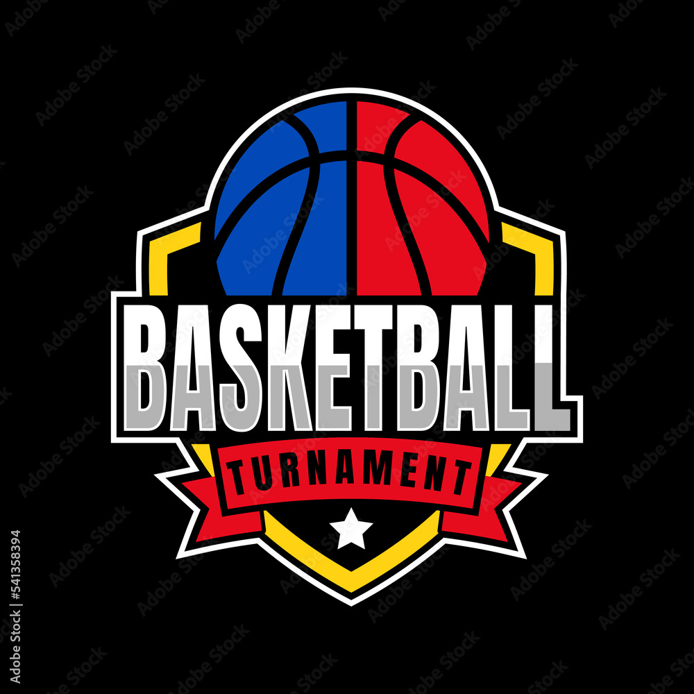 American Sports Shield Basketball club logo, basketball club. Tournament basketball club emblem, design template on dark background