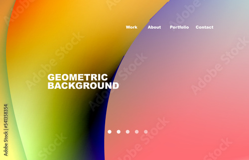 Landing page abstract liquid background. Flowing shapes, round design and circle. Web page for website or mobile app wallpaper