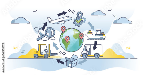 Strategic sourcing process with global supply channels partnership outline concept. Lowest service price reevaluation with cost efficient business model vector illustration. Procurement work style.