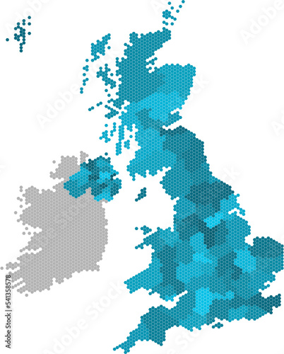 Blue hexagon United Kingdom map.