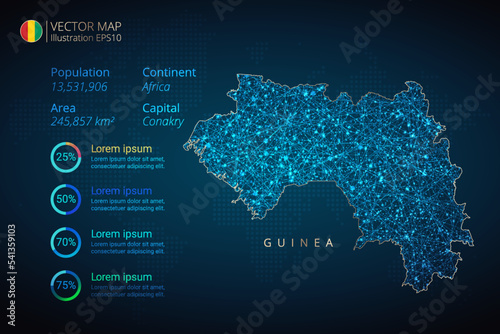 Guinea map infographics vector template with abstract geometric mesh polygonal light concept on blue background. Template for diagram, graph, presentation and chart photo