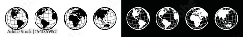 Earth globe icon vector set. World with latitude symbol illustration. Planet, universe or network map sign silhouette logo design for apps and websites.	