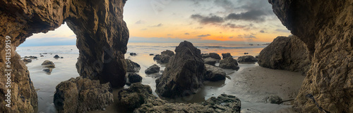 Panoramic View of Sea Cave and Rocks at El Matador Beach, Malibu 