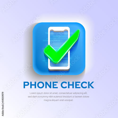 Phone checker and tester application icon, 3d smartphone service and repair vector template