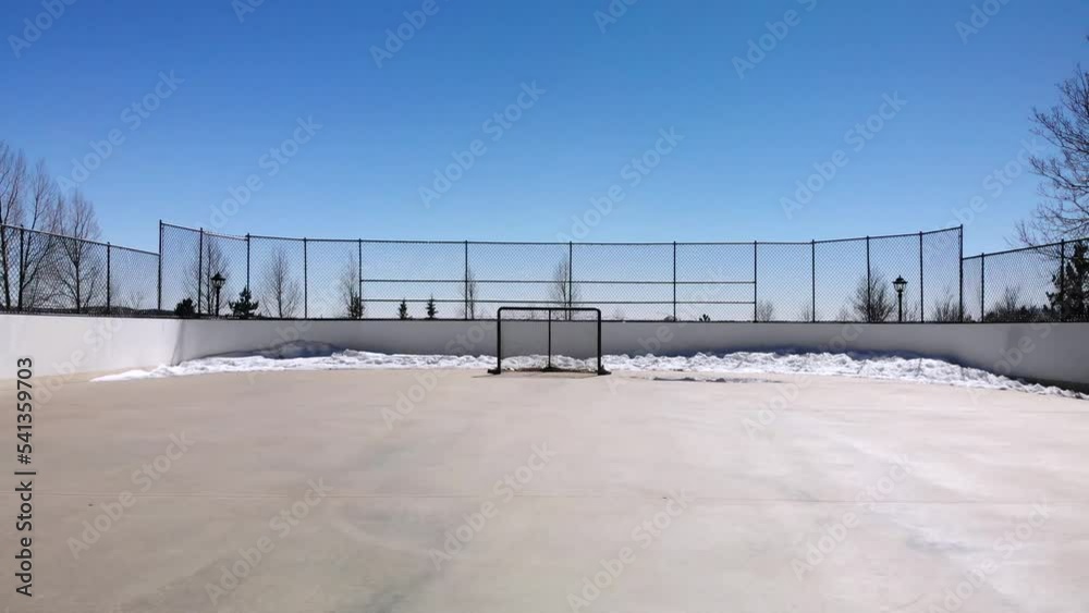 Outdoor Hockey Rink with Snow • Skating Rink in Park • Aerial Drone Shot • Horizontal HD Footage Outdoor Hockey Rink with Snow • Skating Rink in Park • Aerial Drone Shot • Horizontal HD Footage