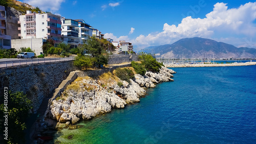 Panoramic tropical sea, beach landscape from Finike, Antalya, Turkey.