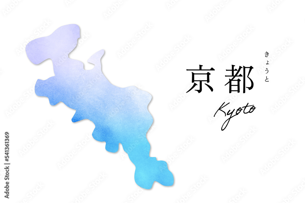Fototapeta premium 京都府の手描き水彩地図|Kyoto Prefecture Hand-Drawn Watercolor Map for Tourism and Education