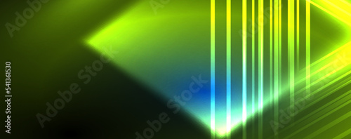 Neon glowing lines and angles, magic energy space light concept. Vector illustration for wallpaper, banner, background, leaflet, catalog, cover, flyer