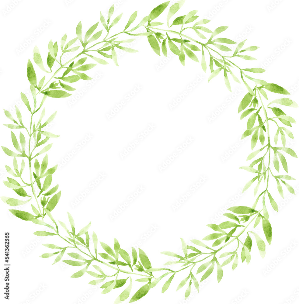 watercolor green leaves circle wreath frame