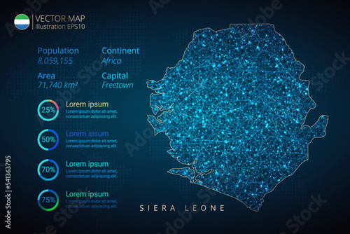 Sierra Leone map infographics vector template with abstract geometric mesh polygonal light concept on blue background. Template for diagram, graph, presentation and chart