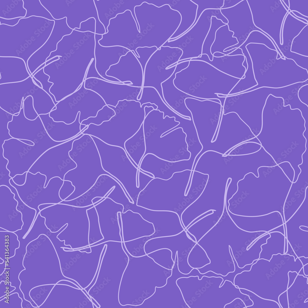 Obraz premium Vector seamless pattern with ginkgo leaves fallen, abstract autumn leaf drawing on violet background for fashion clothing fabric textiles printing, wallpaper and paper wrapping
