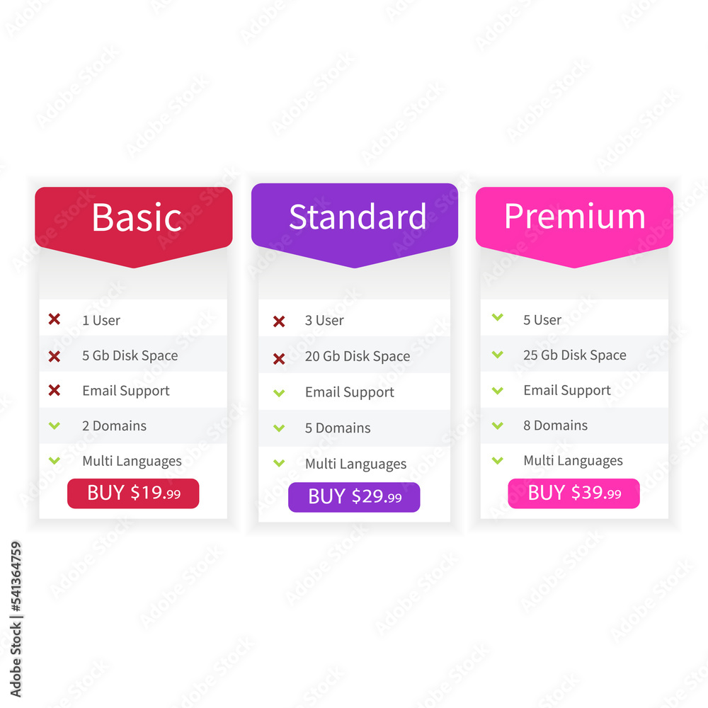 Vector Pricing Table. Set offer tariffs. ui ux vector banner for web