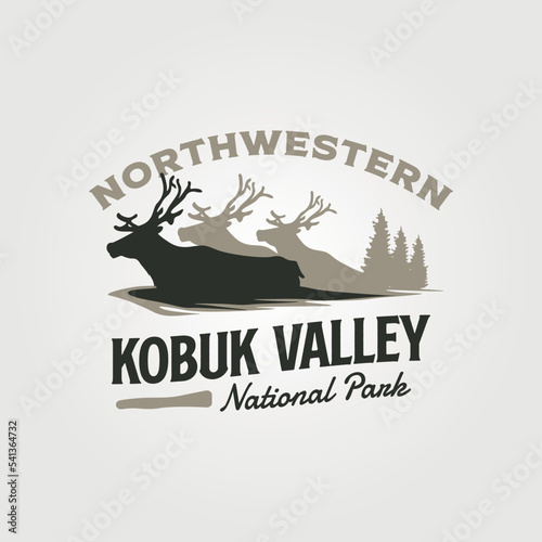 kobuk valley vintage logo vector illustration design, silhouette of caribou deer design photo