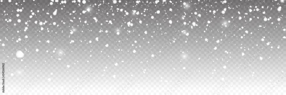 Realistic falling snowflakes. Isolated on transparent background. Vector illustration panorama view - obrazy, fototapety, plakaty 