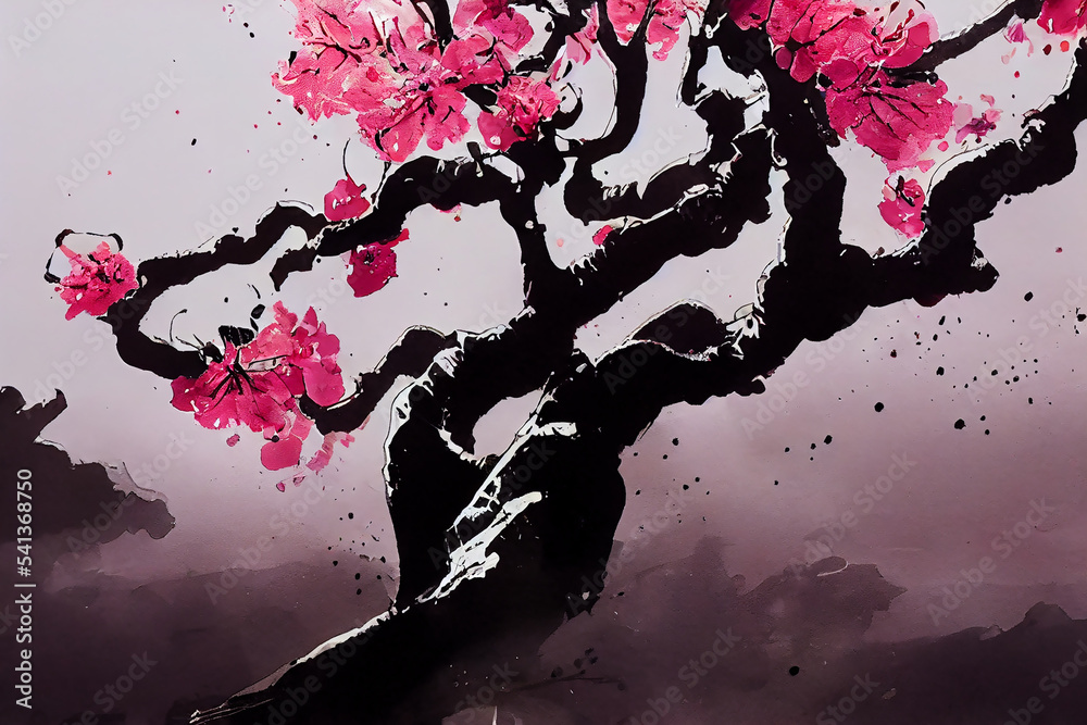 cherry blossom tree, watercolor style, digital illustration, concept