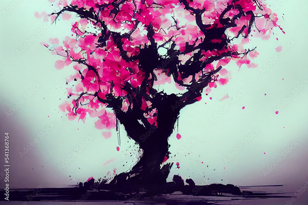 cherry blossom tree, watercolor style, digital illustration, concept