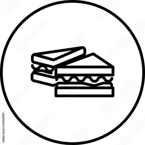 Sandwich, bread, snack, food, in circle black and white outline button, line icon vector illustration