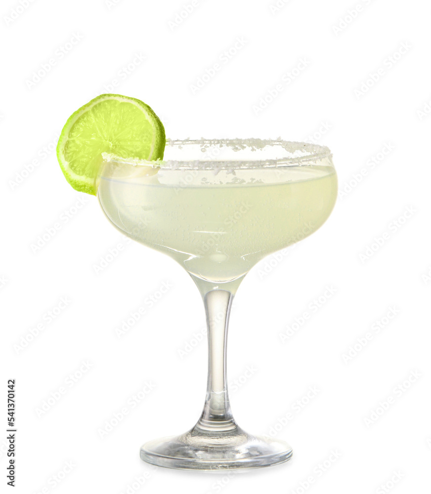 Glass of tasty margarita cocktail on white background Glass of tasty margarita cocktail on white background
