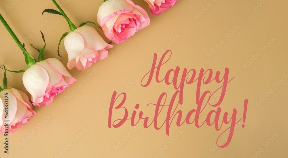 HAPPY BIRTHDAY text greeting card holiday background Delicate pink