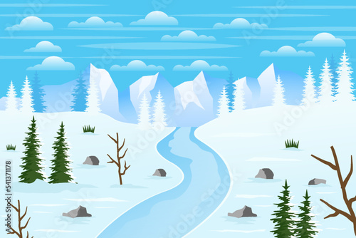 gradient mountains winter landscape illustration
