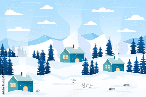 flat design winter landscape illustration