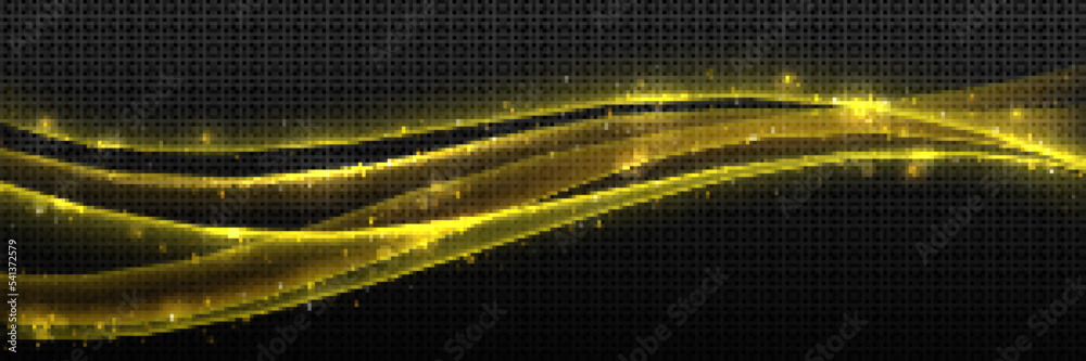 Light effect, gold wave on black background, magic swirl, twinkle with ...