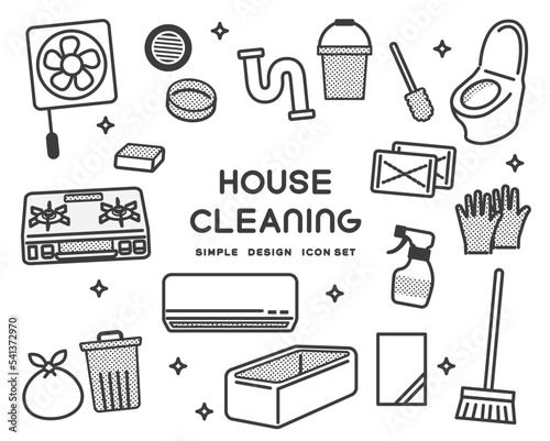 掃除や家事、大掃除に関するベクターイラスト素材／住まい／家事代行／掃除