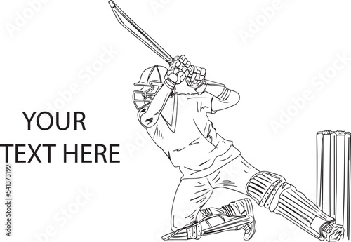 illustration of T20 Cricket, cricket batsman playing attacking shot sketch drawing, cricket silhouette, cricket logo clip art and symbol