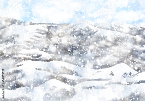 Graphic of snowy winter scenery. An illustration of a hand-painted image in the form of a watercolor. © LAON