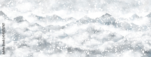 Graphic of snowy winter scenery. An illustration of a hand-painted image in the form of a watercolor.