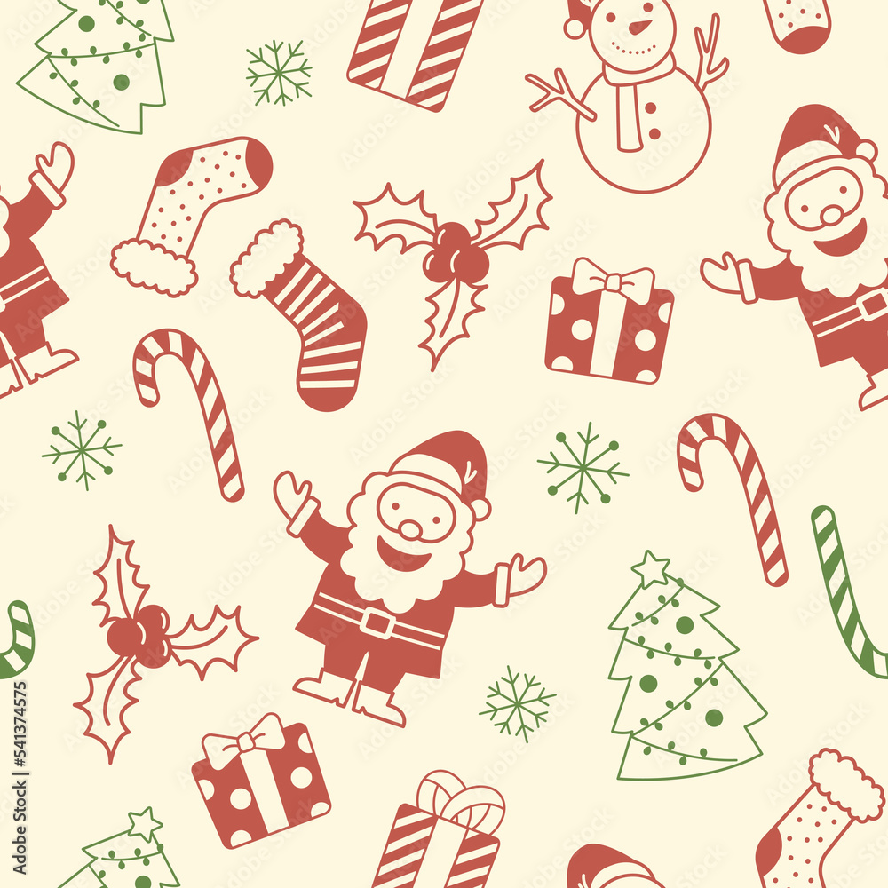 Fototapeta premium Christmas seamless pattern with Christmas elements and gifts