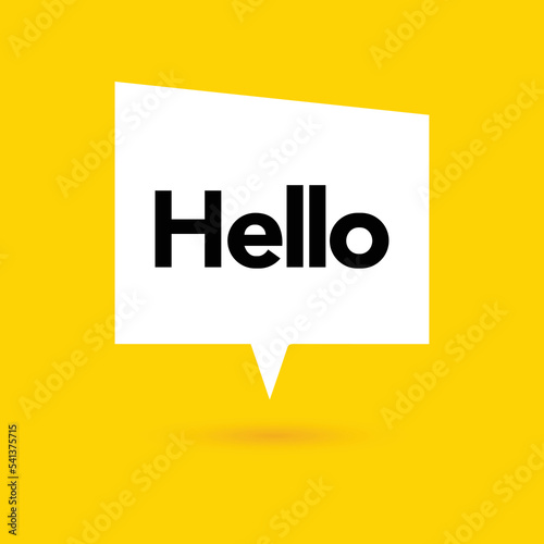 Hi, hello icon. Speech bubble, poster and sticker concept with tex, funny sign. White bubble message on bright yellow background. Vector illustration isolated design. EPS 10. © Mantav Jivva