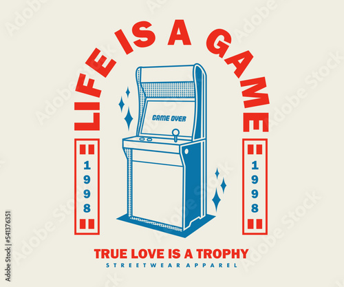 Vintage illustration of machine game t shirt design, vector graphic, typographic poster or tshirts street wear and Urban style