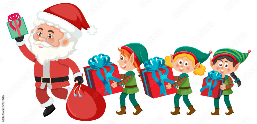 Santa Claus and elfs delivery gift for Christmas Santa Claus and elfs delivery gift for Christmas