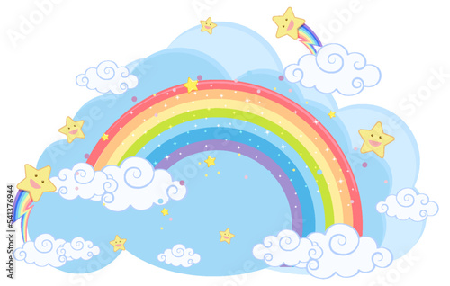 Pastel rainbow with clouds isolated