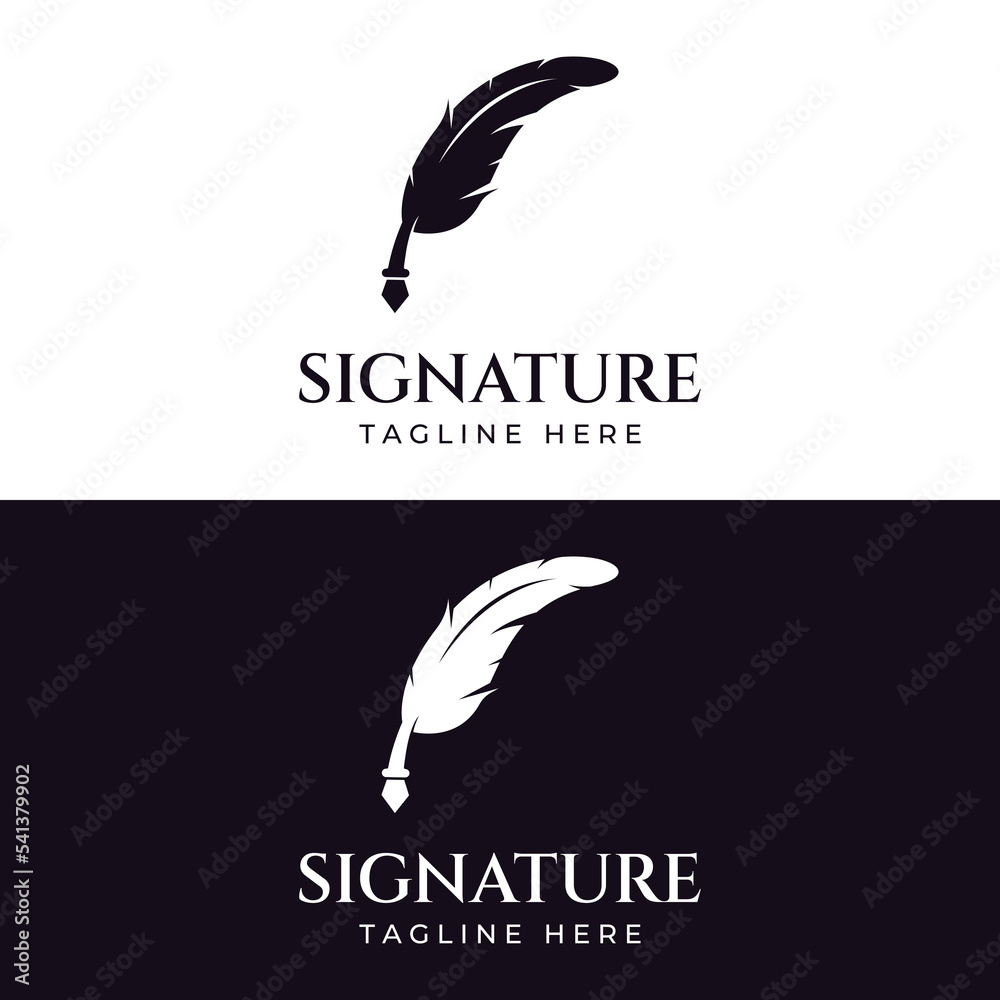 Creative design of pen template logo with hipster quill for author or author, signature.