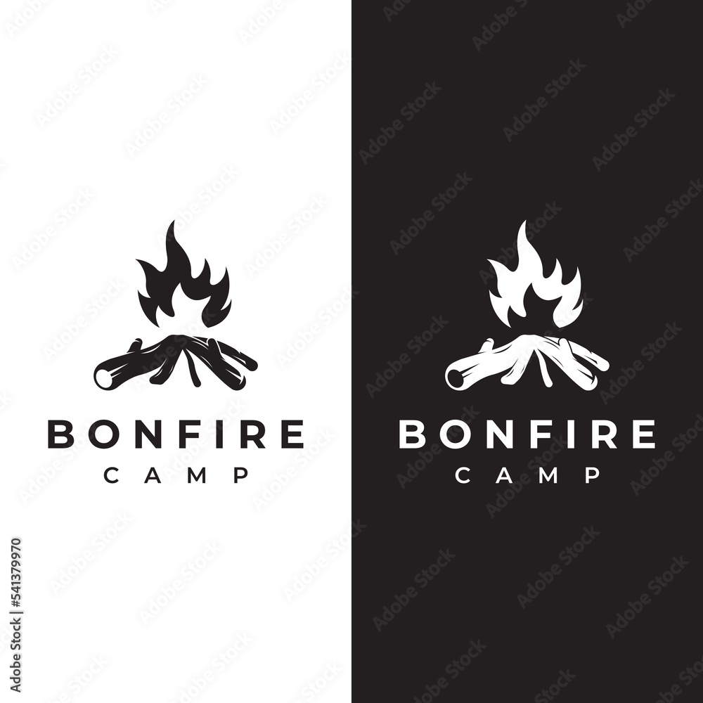 Creative design of bonfire logo template with vintage wood and fire concept for business, camping and adventure.