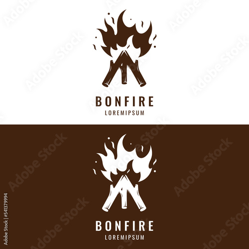 Creative design of bonfire logo template with vintage wood and fire concept for business, camping and adventure.