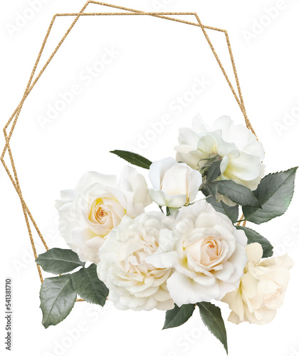 Fotografía Floral polygonal geometric frame on transperent background